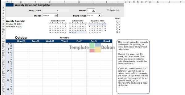 Weekly Calendar Template V 2